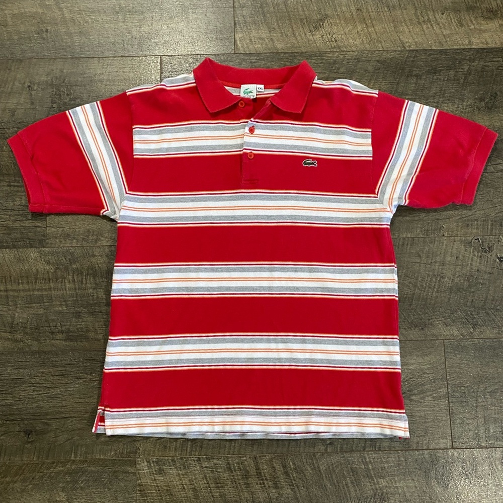 VTG Lacoste Polo Shirt Striped 2XL Short Sleeve Red 90’s Preppy